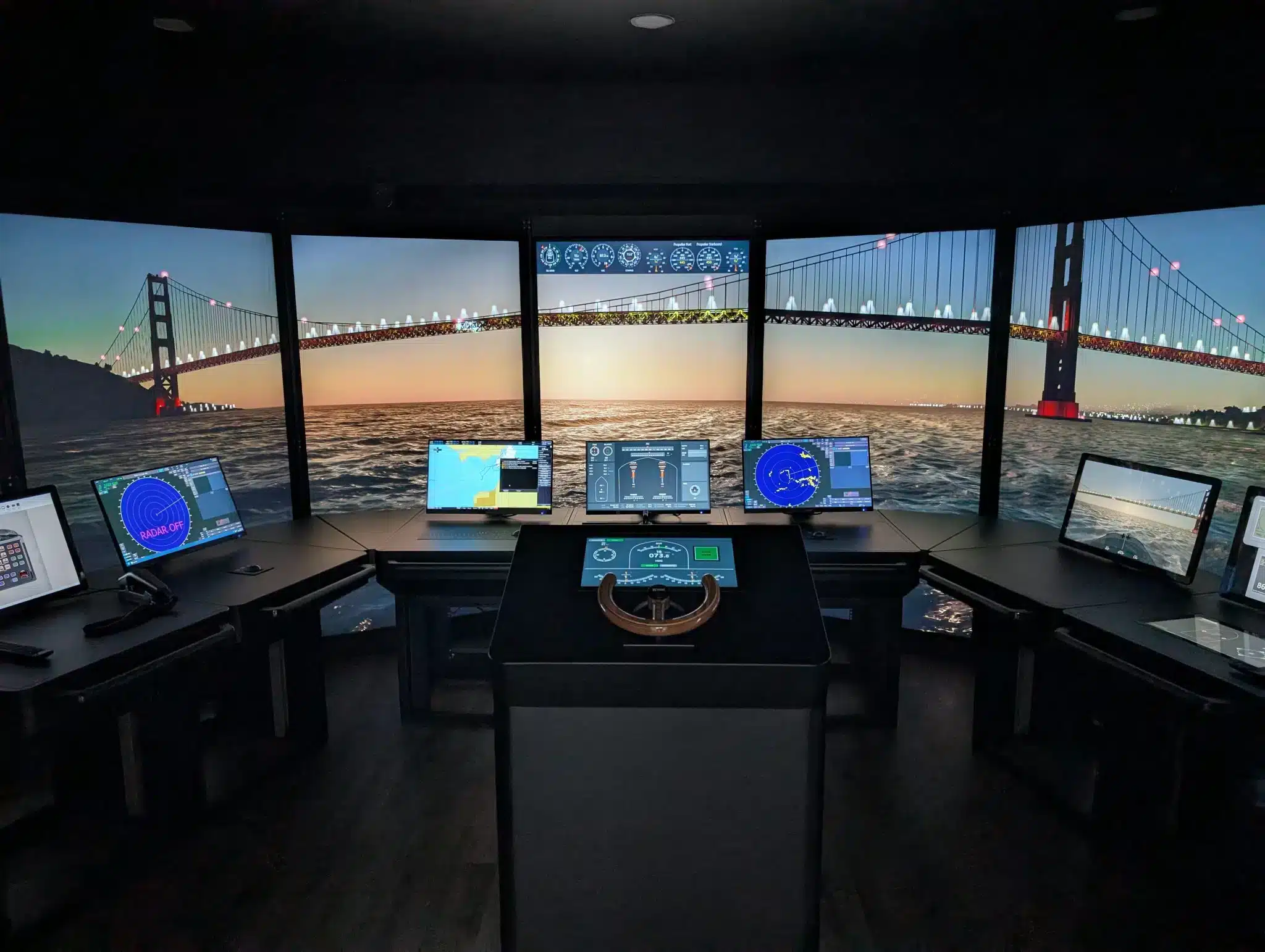 Ship handling simulator setup used for maritime professional training